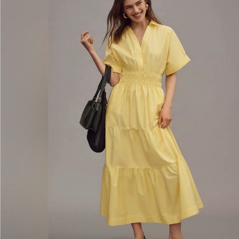 Anthropologie Yellow Tiered Maxi Dress